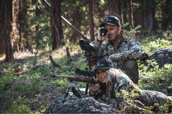 Hunters shooting and ranging a target