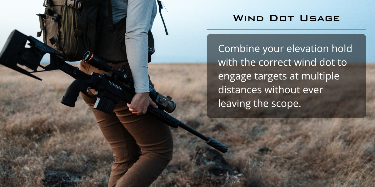 Wind Dot Usage Woman carrying weapon with Horus Optics attached in the desert