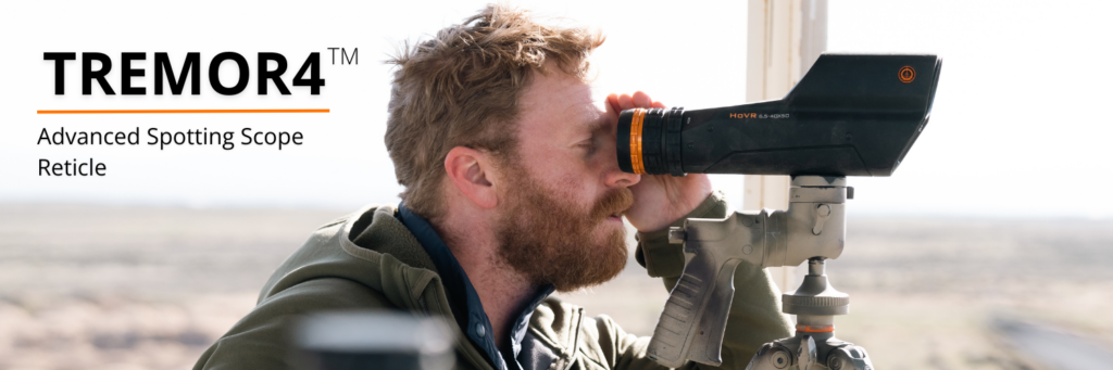Man using a TREMOR4 Reticle in a Horus Spotting Scope