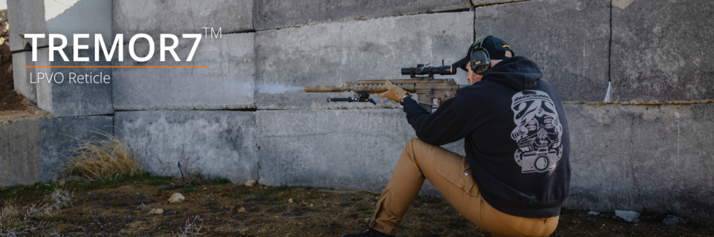 Man Shooting a Rifle with the TREMOR7 LPVO Reticle